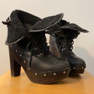 DV by Dolce Vita Black Studded Jagger Shearling Lace Up Ankle Boots Size 6.5